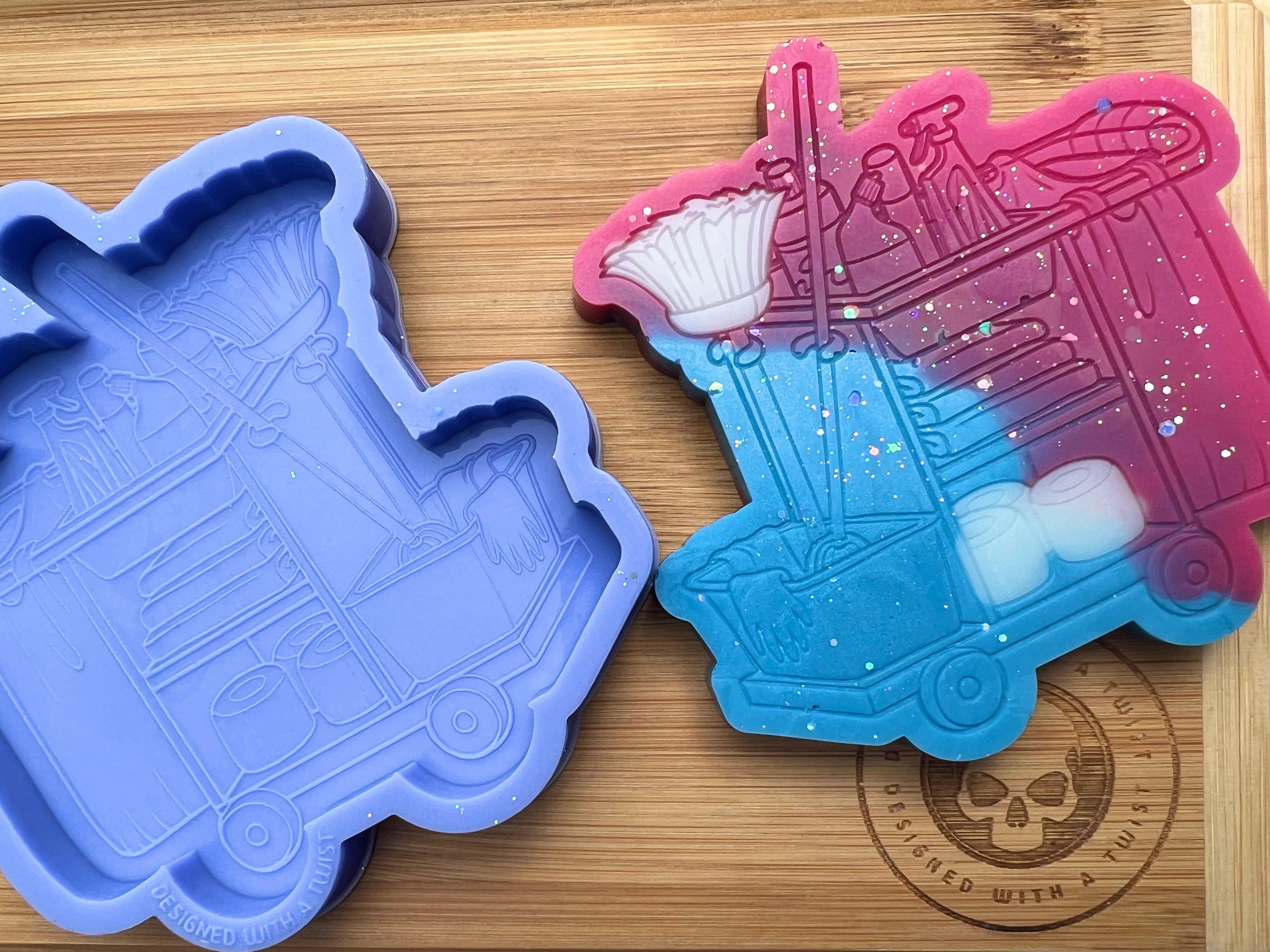 Large Cleaning Trolley Wax Melt Silicone Mold - Designed with a Twist - Top quality silicone molds made in the UK.