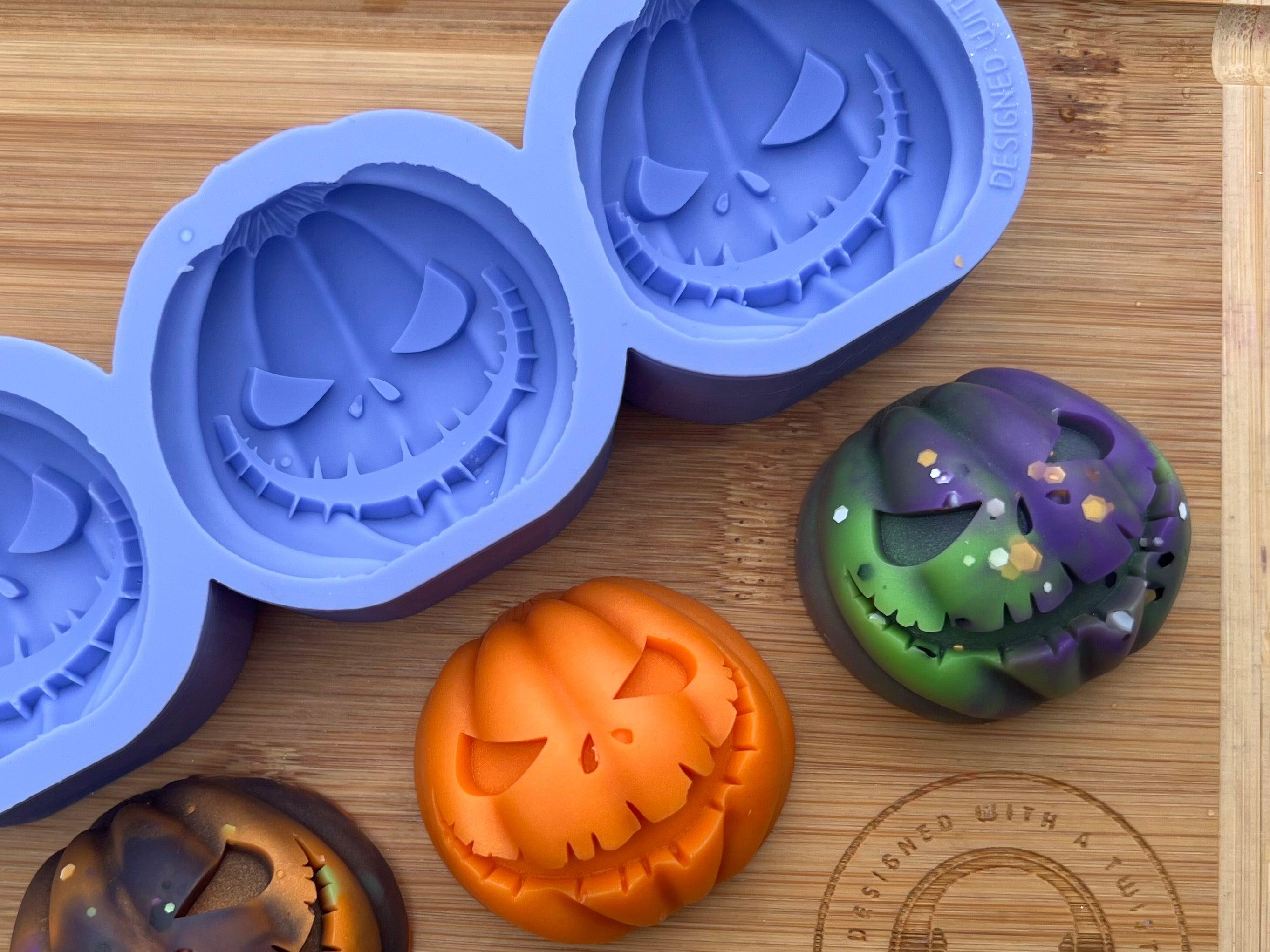 Scary Pumpkin Wax Melt Silicone Mold - Flat Back - Designed with a Twist - Top quality silicone molds made in the UK.