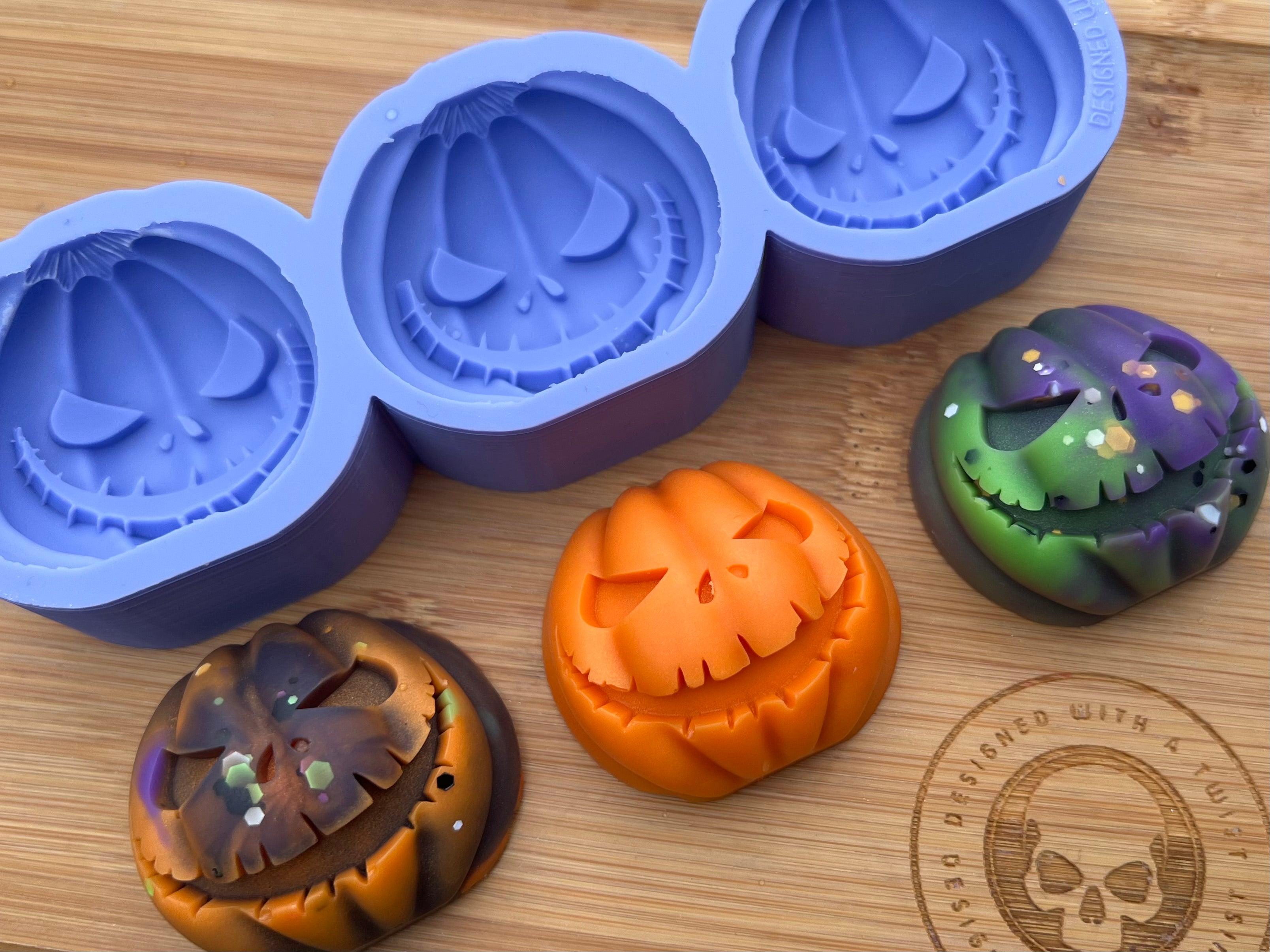 Scary Pumpkin Wax Melt Silicone Mold - Flat Back - Designed with a Twist - Top quality silicone molds made in the UK.