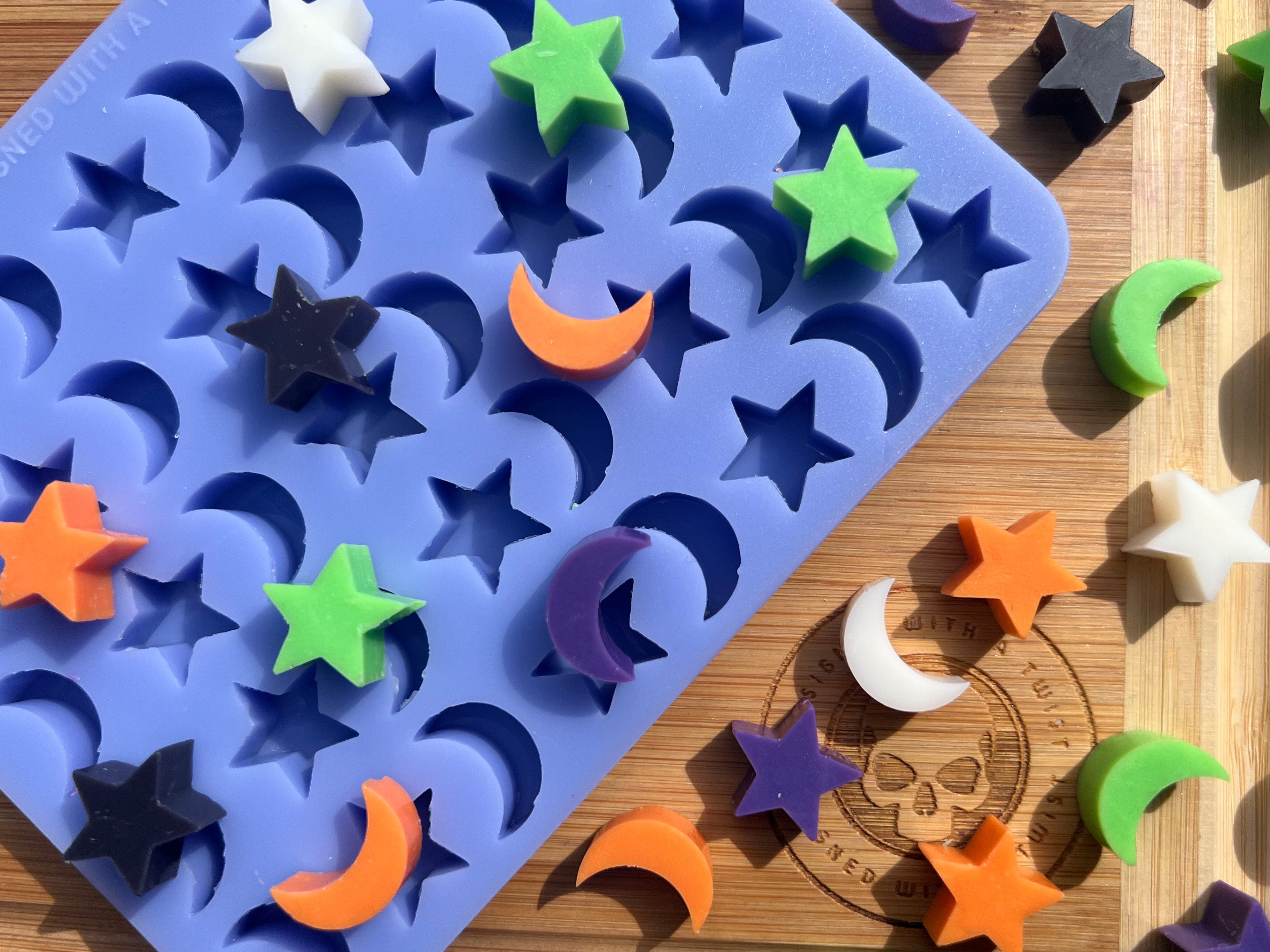 Moon & Stars Mini Melt Silicone Mold - Designed with a Twist - Top quality silicone molds made in the UK.