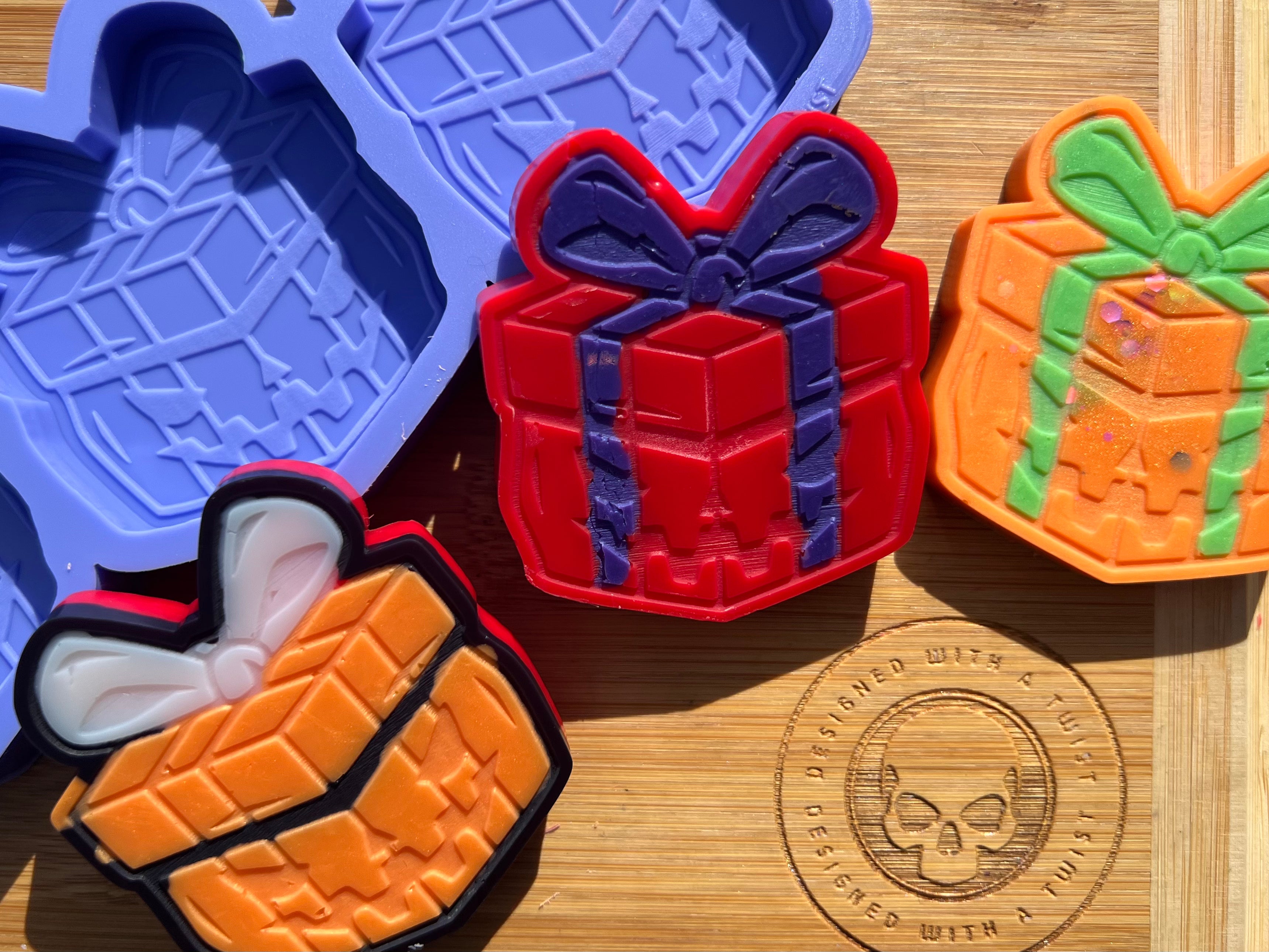 Pumpkin Present Wax Melt Silicone Mold - Designed with a Twist - Top quality silicone molds made in the UK.