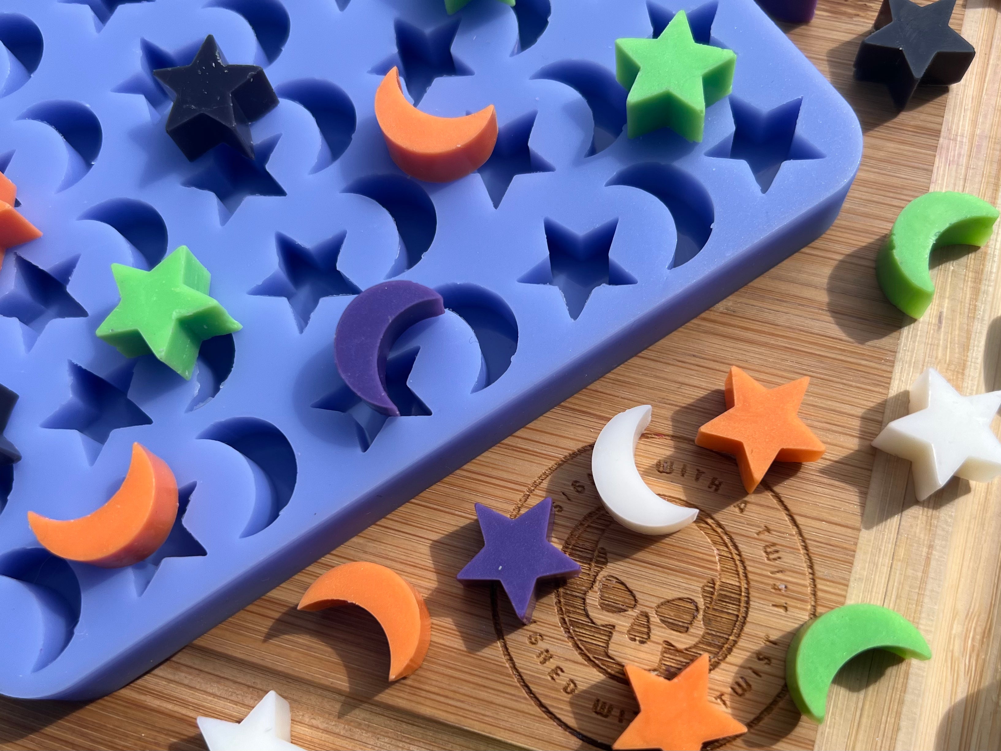 Moon & Stars Mini Melt Silicone Mold - Designed with a Twist - Top quality silicone molds made in the UK.