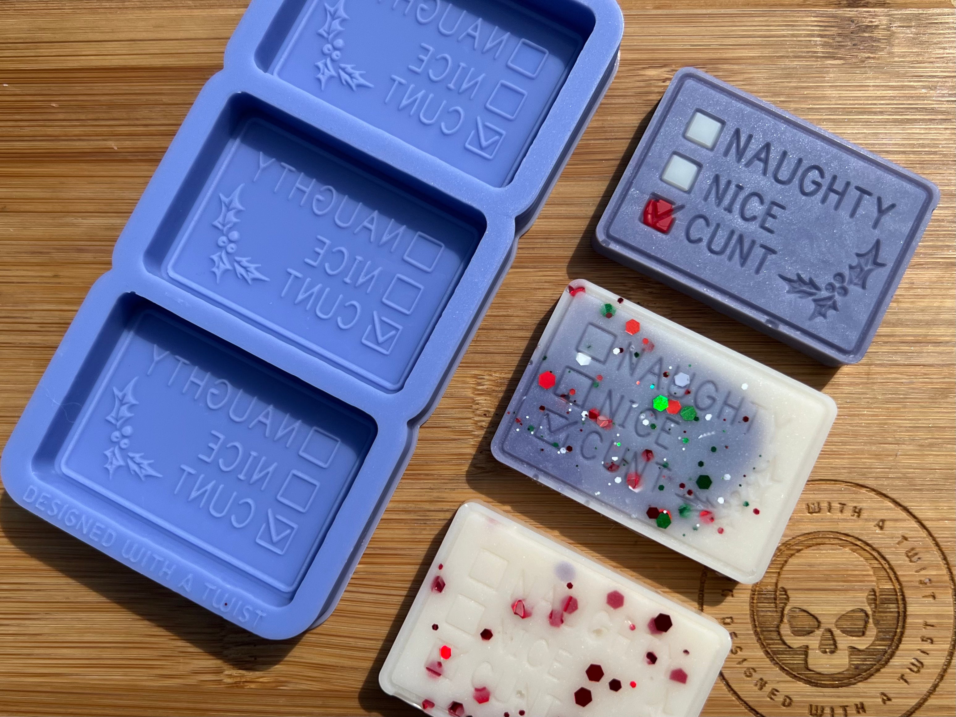 Naughty Nice List Wax Melt Silicone Mold - Designed with a Twist - Top quality silicone molds made in the UK.