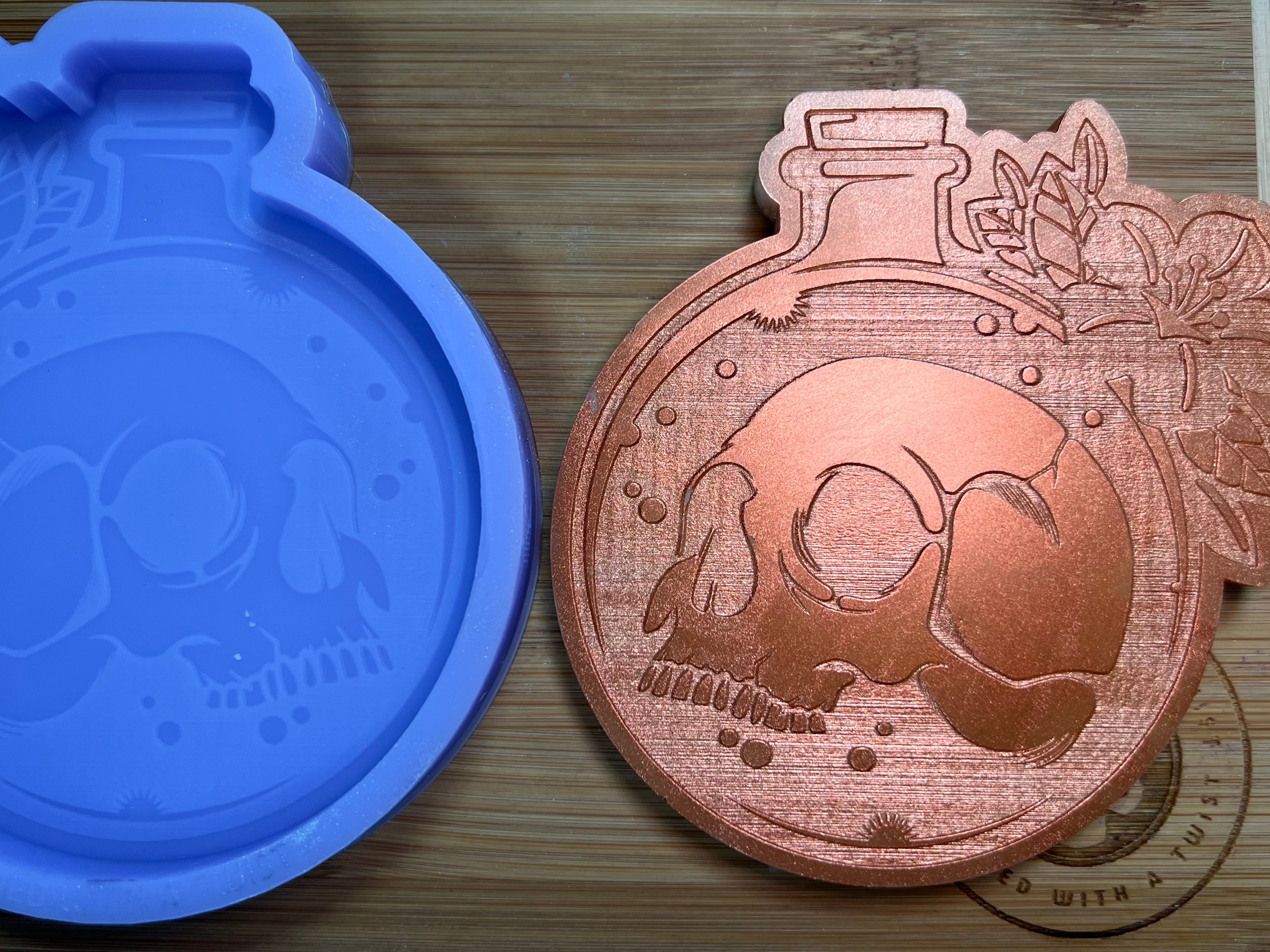 Single Round Skull Bottle Wax Melt Silicone Mold - Designed with a Twist - Top quality silicone molds made in the UK.