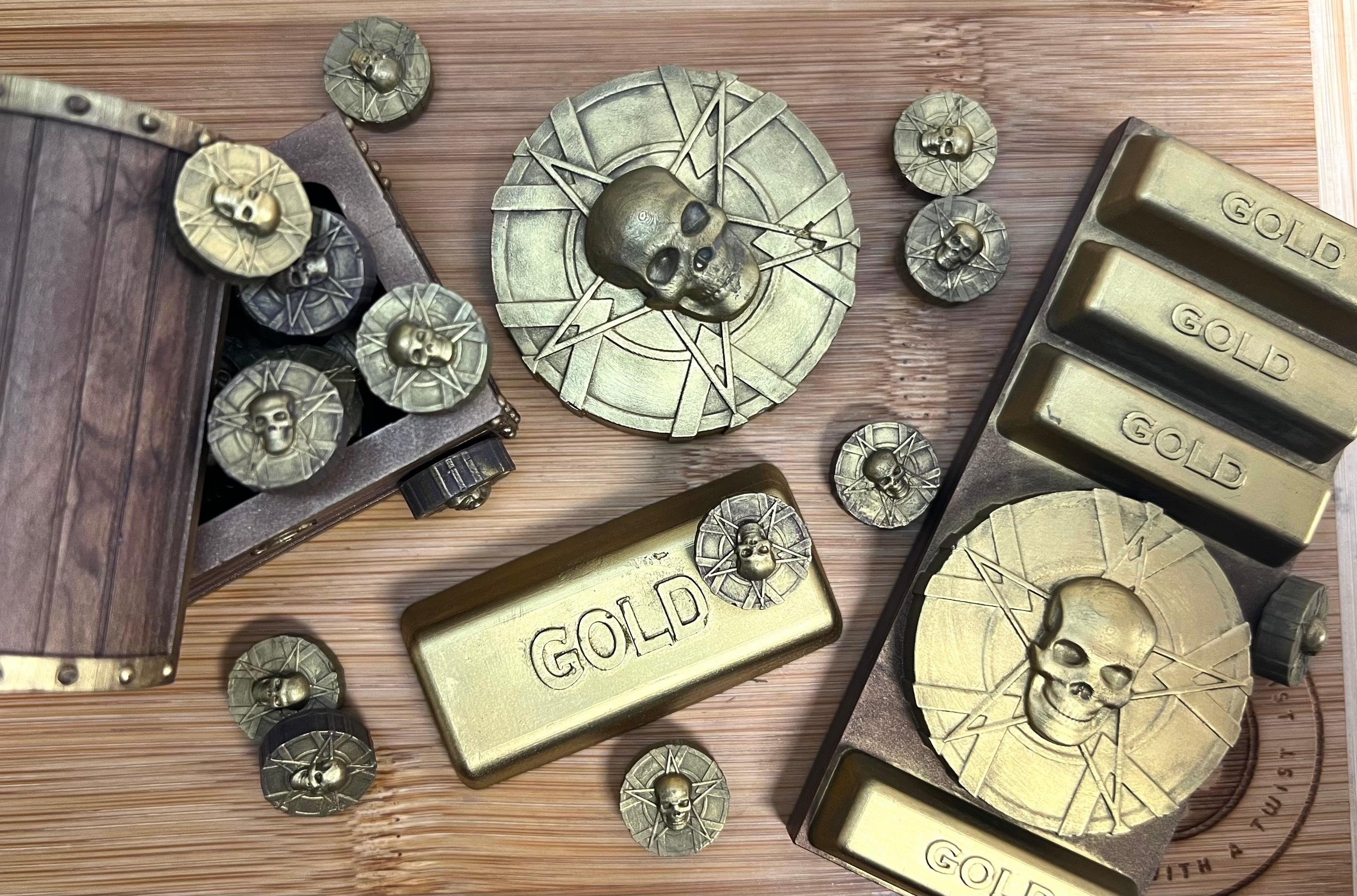 Pirate Coin and Gold Bar Wax Melt Silicone Mold - Designed with a Twist  - Top quality silicone molds made in the UK.