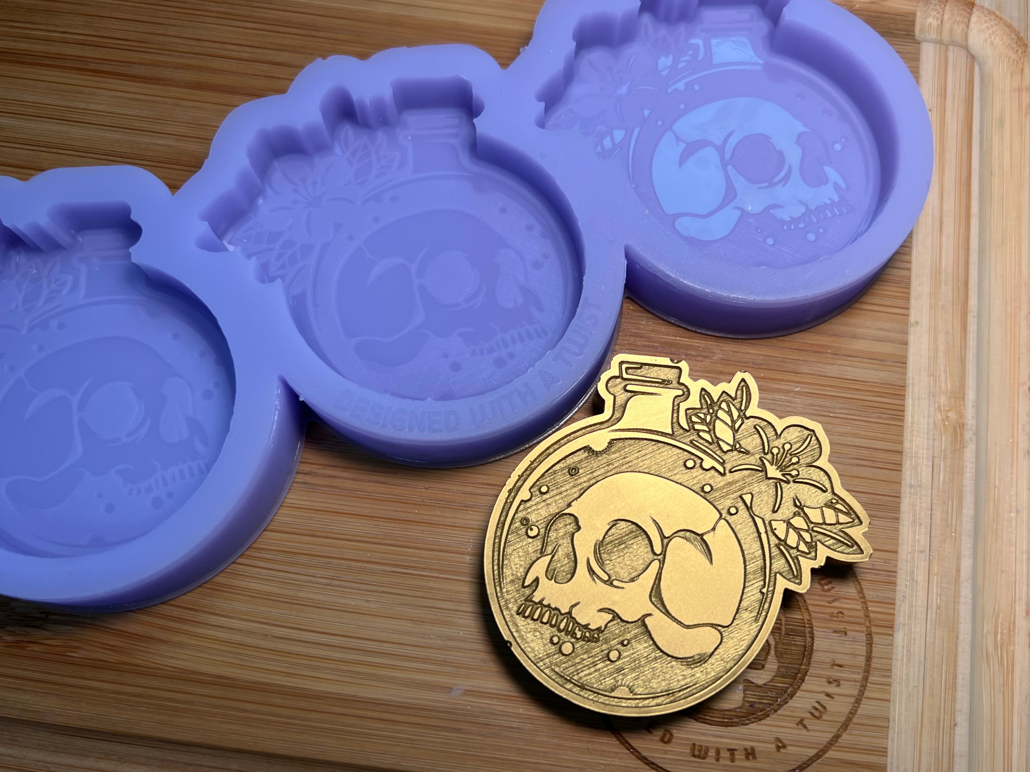 Round Skull Bottle Wax Melt Silicone Mold - Designed with a Twist - Top quality silicone molds made in the UK.